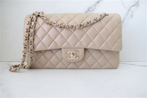 chanel beige iridescent classic flap